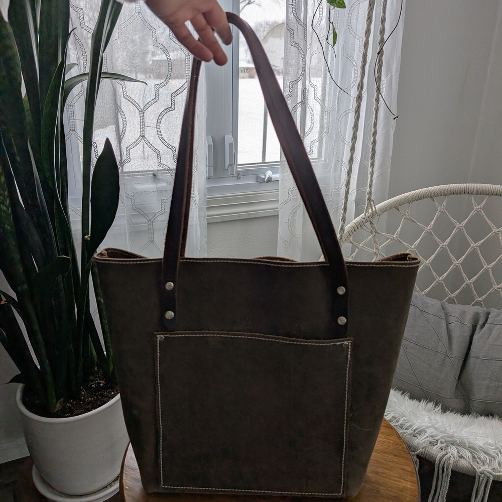 Brown Tote Bag with Front Pocket
